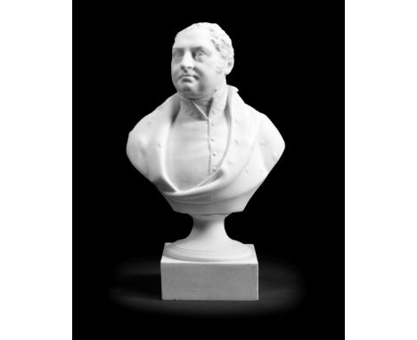 A large Chamberlain biscuit bust of the Duke of York, circa 1827-30Modelled on a plain square plinth, the circular socle with