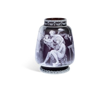 The Origin of Painting: An important cameo glass vase by George Woodall, late 19th centuryOwned by the artist, the tapering o