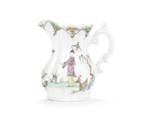 A rare and early Worcester cream jug, circa 1753Of quatrelobed baluster form with a lobed body and delicate scrolled handle, 