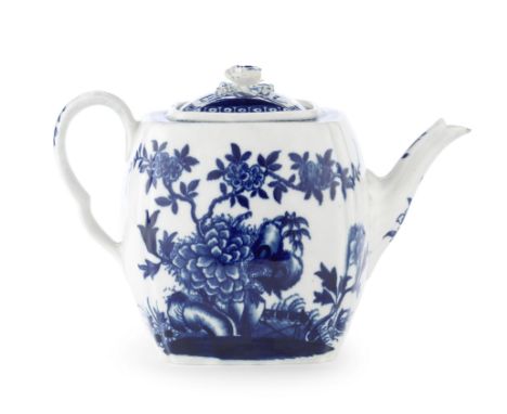 A very rare Worcester teapot and cover, circa 1785Of square section with fluted corners, the cover applied with an elaborate 