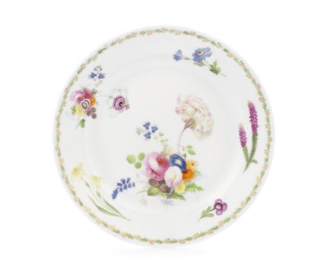 A Swansea plate by Henry Morris, circa 1815-17Painted in a soft palette with a spray of flowers including morning glory, spee