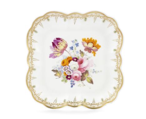 A Swansea dish by Henry Morris, circa 1815-17Of square form, the rim moulded with eight small and eight large lobes, locally 