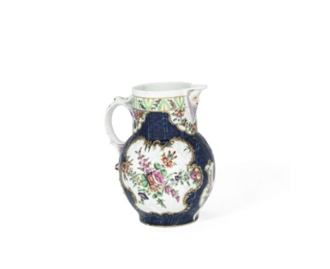 A Worcester mask jug, circa 1770Of small size, moulded with overlapping cabbage leaves, the spout moulded with a grey-bearded