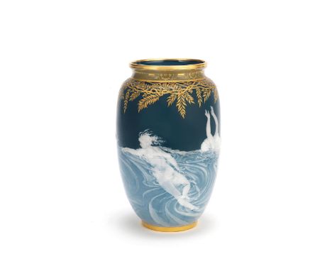 The Bath: An important Minton Pâte-sur-Pâte vase by Louis Solon, circa 1895Decorated with a continuous scene of four naked la