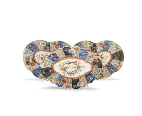 Three Worcester dessert dishes, circa 1770Richly decorated with the 'Old Mosaic' pattern of eight different formal panels bro