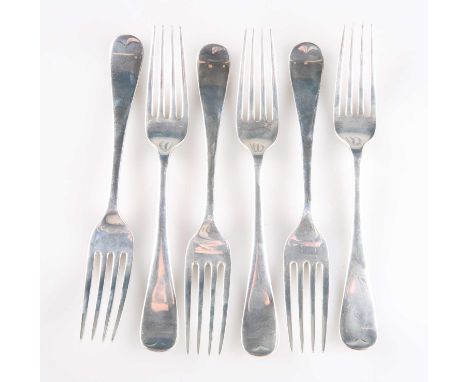 A SET OF SIX GEORGE V SILVER TABLE FORKS by Cooper Brothers &amp; Sons Ltd, Sheffield 1913, Old English pattern. (6) 19.3cm l