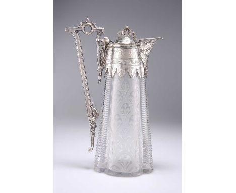 A VICTORIAN SILVER-PLATE MOUNTED CLARET JUG by Thomas Latham &amp; Ernest Morton, Birmingham, the mount engraved with Greek K