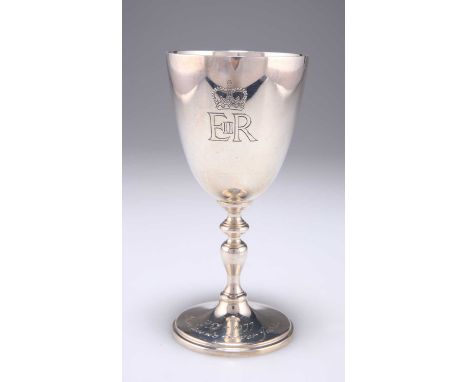 ROYAL INTEREST: AN ELIZABETH II COMMEMORATIVE SILVER GOBLET by Courtman Silver Ltd, London 1977, the tapering bowl engraved w