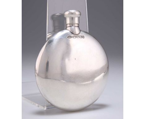 AN ELIZABETH II SILVER FLASK by W I Broadway &amp; Co, Birmingham 2010, flattened circular form, with screw-off cover. 11cm b