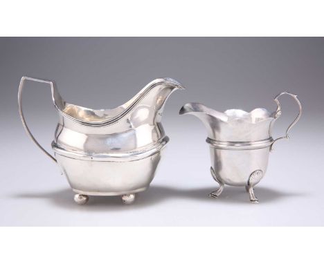 A GEORGE III SILVER CREAM JUG, AND AN EDWARDIAN SILVER CREAM JUG the George III cream jug with indistinct maker's mark, Londo