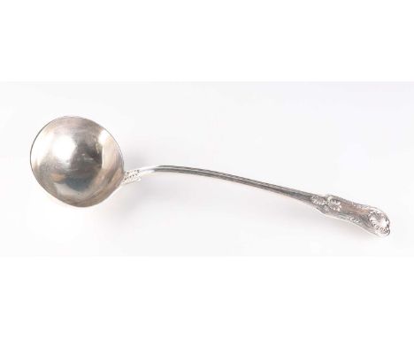 A GEORGE IV SILVER LADLE by Richard Poulden, London 1821, Queen's pattern. 33.5cm long, 9.9 troy ounces