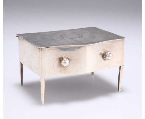 A GEORGE V SILVER NOVELTY JEWELLERY BOX by Arthur &amp; John Zimmerman, Birmingham 1912, in the form of a serpentine table, t