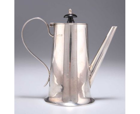 AN EDWARDIAN SILVER COFFEE POT maker's mark indistinct, Birmingham 1902, plain tapering cylindrical with a straight spout, on