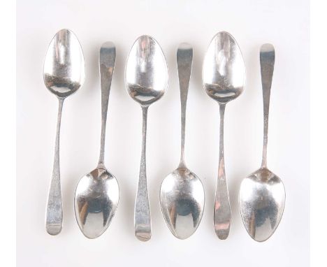 A SET OF SIX GEORGE III SILVER TEASPOONS by Joseph Hicks, Exeter c.1785, Old English pattern. (6) 12.5cm long, 2.1 troy ounce