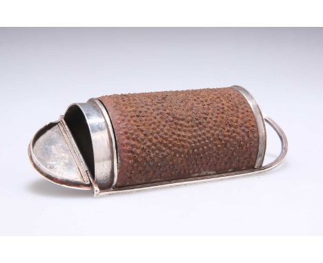 A GEORGE VI SILVER KITCHEN NUTMEG GRATER by John Reily, London probably 1821, with reeded loop handle and hinged cover. 10.5c