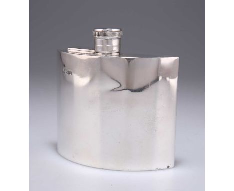 A GEORGE V SILVER SPIRIT FLASK by George Neal &amp; George Neal, London 1917, plain demi-lune form, with twist hinged cap. 11