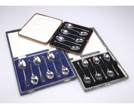 THREE CASED SETS OF SIX SILVER TEASPOONS, 20TH CENTURY comprising six by Cooper Brothers &amp; Sons Ltd, Sheffield 1931, case