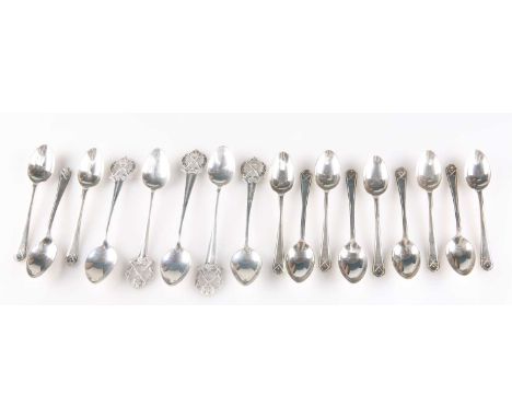 A GROUP OF GEORGE V SILVER TEASPOONS comprising five regimental spoons, maker's mark B.N, Birmingham 1923, 1925 and 1926, Rat