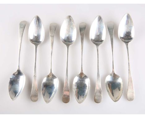 A SET OF EIGHT GEORGE III SCOTTISH SILVER SPOONS maker IW, Edinburgh 1797, Old English pattern. (8) 19.4cm long, 9.6 troy oun