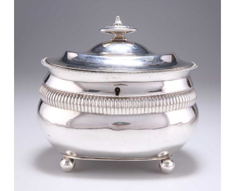 A GEORGE III SILVER DOUBLE TEA CADDY by Thomas Death, London 1811, rounded rectangular form with domed hinged cover and four 