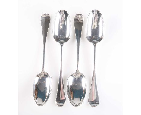 FOUR GEORGE III SCOTTISH SILVER HANOVERIAN PATTERN TABLESPOONS by James Gilliland, Edinburgh 1767 and 1768, the drop engraved