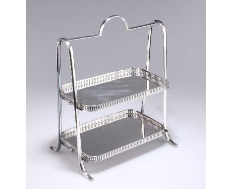 A SILVER-PLATED TWO-TIER CAKESTAND, EARLY 20TH CENTURY by Martin, Hall &amp; Co, Sheffield, the two rounded rectangular trays