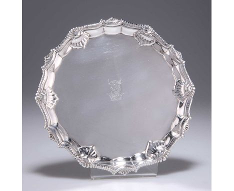 A GEORGE III SILVER WAITER by Ebenezer Coker (probably), London 1769, rounded hexagonal, with everted moulded rim, engraved t