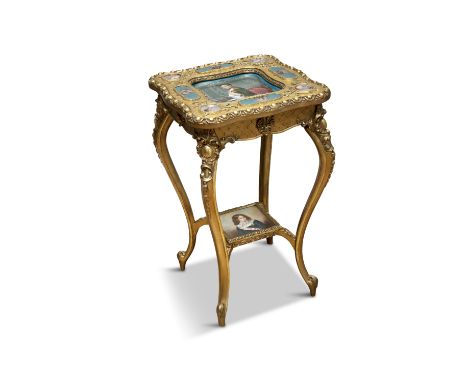 A CONTINENTAL GILTWOOD AND PORCELAIN MOUNTED NAPOLEONIC TABLE, VIENNA, c.1890, of square form, with egg and dart border, the 