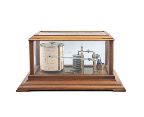 A SATINWOOD AND GLASS CASED BAROGRAPH BAROMETER. 38 x 23.2 x 20cm high