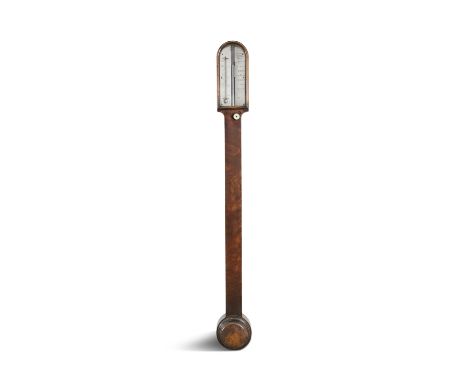 A VICTORIAN MAHOGANY CASED STICK BAROMETER, with steel measures plate inscribed 'C. Tagliabue &amp; Casella, 23 Hatton Garden