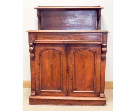 A Victorian mahogany chiffonier with shelf back drawer and cupboards under 3' wide 