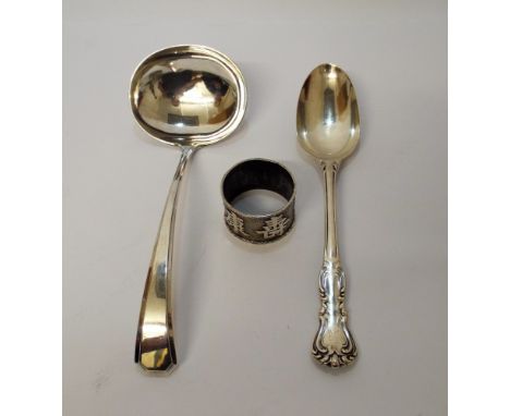 A silver tablespoon with hallmarks for London 1850 together with a silver ladle hallmarks for Sheffield 1938 together with a 