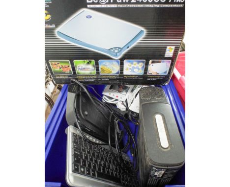 A music speaker system, a Bearpaw 2400CU+ USB scanner, quantity of DVD's, XBox games, controllers etc  