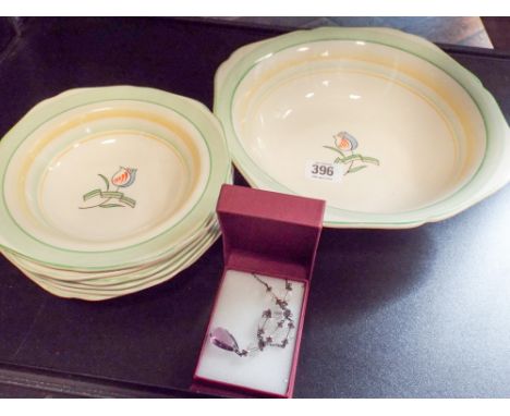 Art Deco china dessert set and paste necklace 