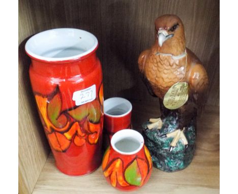 Victorian rosewood box, pair of elephant ornaments, horned birds, three Poole Pottery vases and a Whyte & MacKay eagle decant