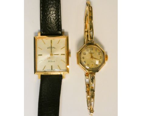 Gents 9ct gold cased Rotary wristwatch and a ladies 9ct gold cased watch on flexible hallmarked strap.  