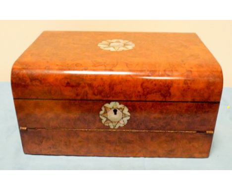 Victorian figured walnut mother of pearl inlaid combination writing box/trinket box 