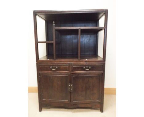 Chinese rosewood graduated shelf display stand with drawers and cupboards under 35" wide 53" high  Largely original - apart f