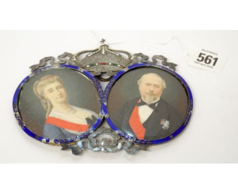 A pair of portrait miniatures of Napoleon III and Queen Eugenie