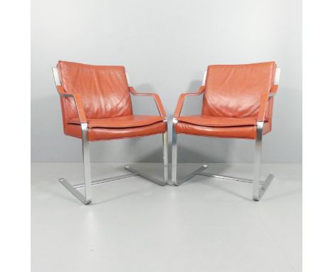 RUDOLF GLATZEL - a pair of Art Collection armchairs by Walter Knoll, the leather upholstered seat on cantilever steel frame, 