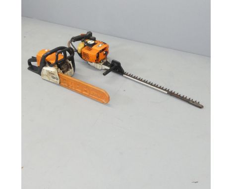 A Stihl HS76 hedge trimmer, and a Stihl d-71336 chainsaw (2).