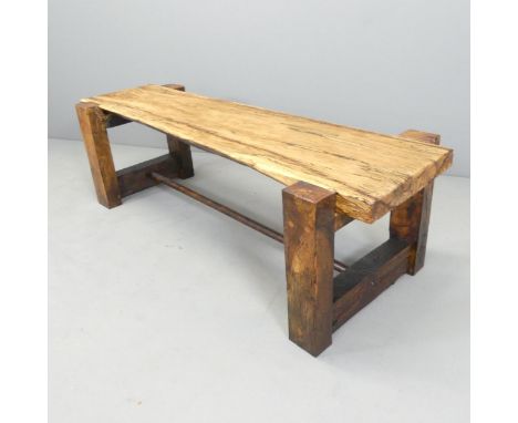 A spalted birchwood bench / low table on pine frame. 138x43x51cm.