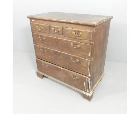 An 18th century oak chest of three short and three long drawers, with bracket feet. 94x95x53cm. Would benefit from being clea