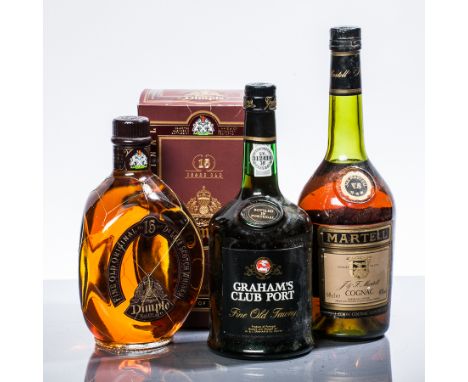 MARTELL V.S.
Cognac. 68cl, 40% volume.
GRAHAM'S CLUB PORT
Fine Old Tawny Port. 70cl, no strength stated.
DIMPLE 15 YEAR OLD
B