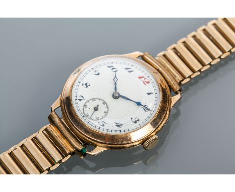 GENTLEMAN'S 1940s NINE CARAT GOLD ATCO WRISTWATCH
signed fifteen jewels manual wind movement, the white dial with stylised Ar