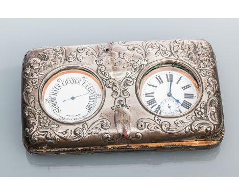 GOLIATH POCKET WATCH AND BAROMETER IN EDWARD VII SILVER MOUNTED CASE
the pocket watch with unsigned keyless wind movement, th