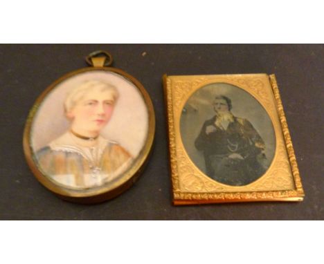 A Small Oval Portrait Miniature dated 1921, together with a single daguerreotype