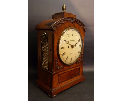 A Regency Mahogany Brass Mounted Bone Shaped Bracket Clock, the dial inscribed Thomas Saunders, Dorchester and with twin fuse
