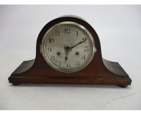1930s 8 Day Striking Napoleon Hat Mantel Clock Oak Case with key. 