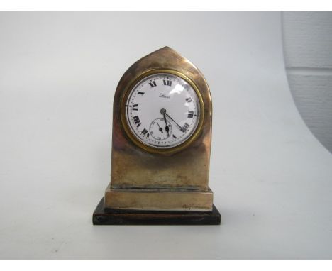 Vintage brass and marked silver Lever arched mantel clock . Marked T.F.N &amp; S